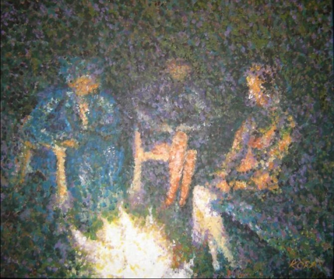 FINLANDIA DI NOTTE (Trinità e falò) Acrilico su tela 60 x 50 cm con cornice 2009 - WOODNS