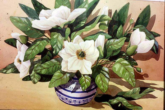 Magnolias , acquerello 90x60 cm - WOODNS
