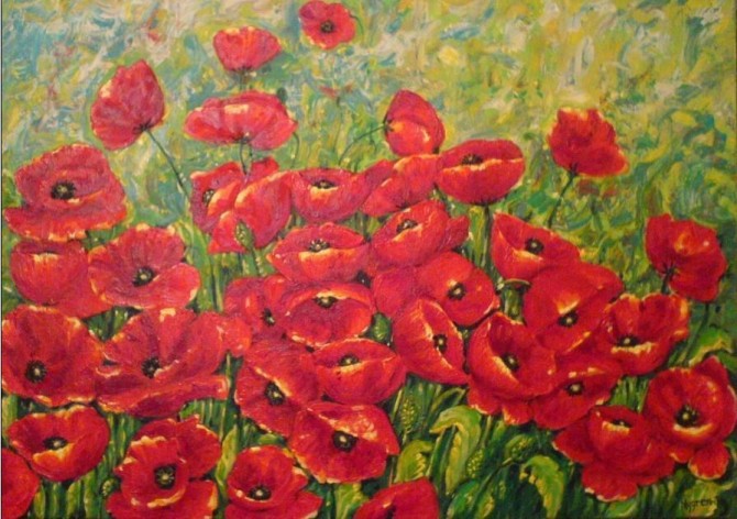 Field of Poppies Acrylic on canvas 50x70 Framed - WOODNS