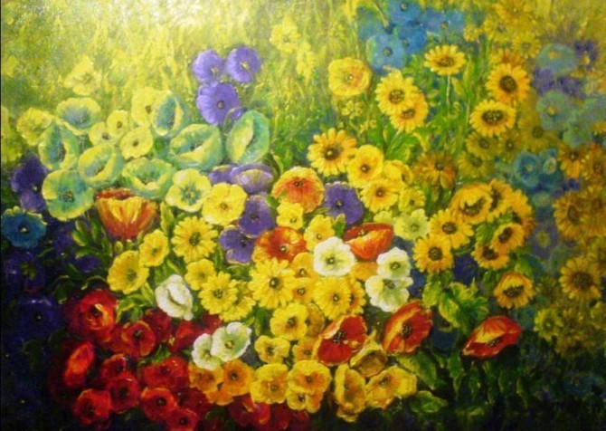 Field of Flowers Acrylic on canvas 50x70 Framed 2009 - WOODNS