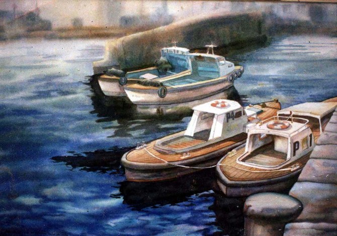 Muelle Santa Catalina , watercolor 50x70 cm - WOODNS